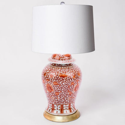 Coral Red Twisted Lotus Lamp - Gold Leaf Base