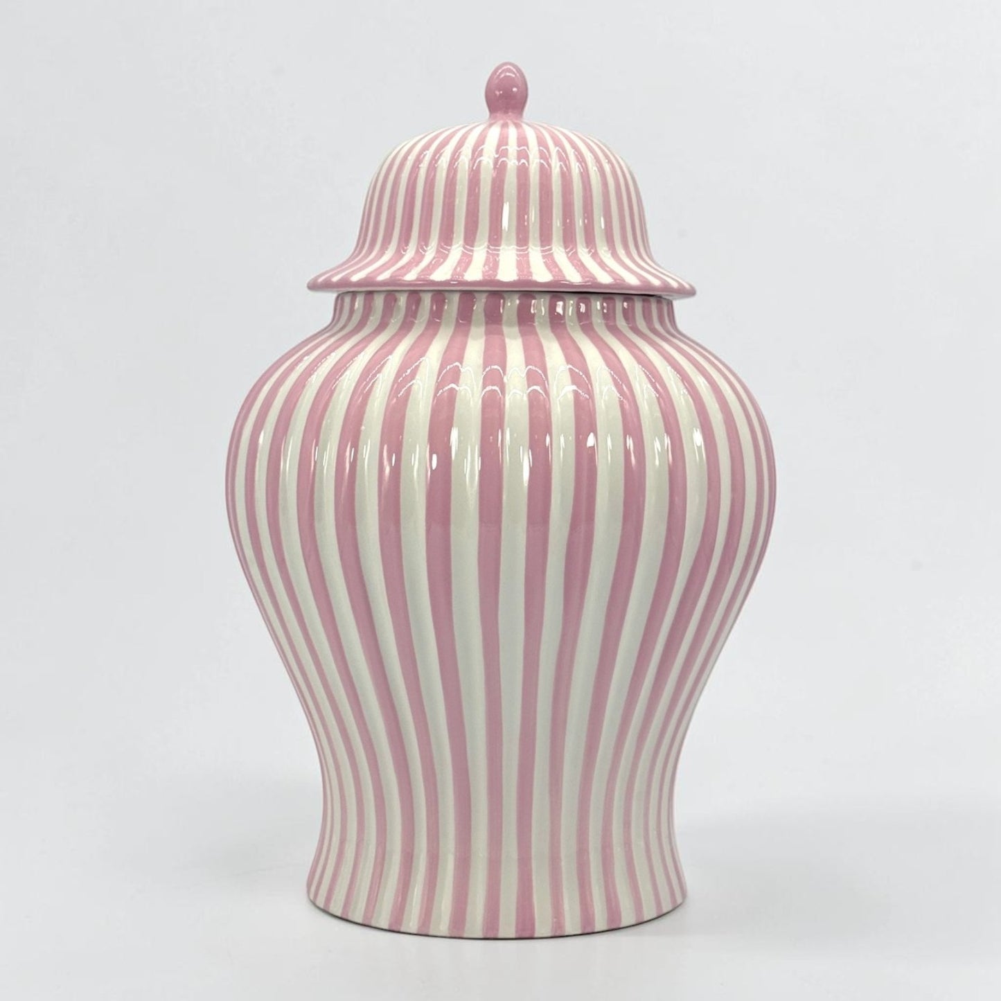 Pink & White Striped Ceramic Jar