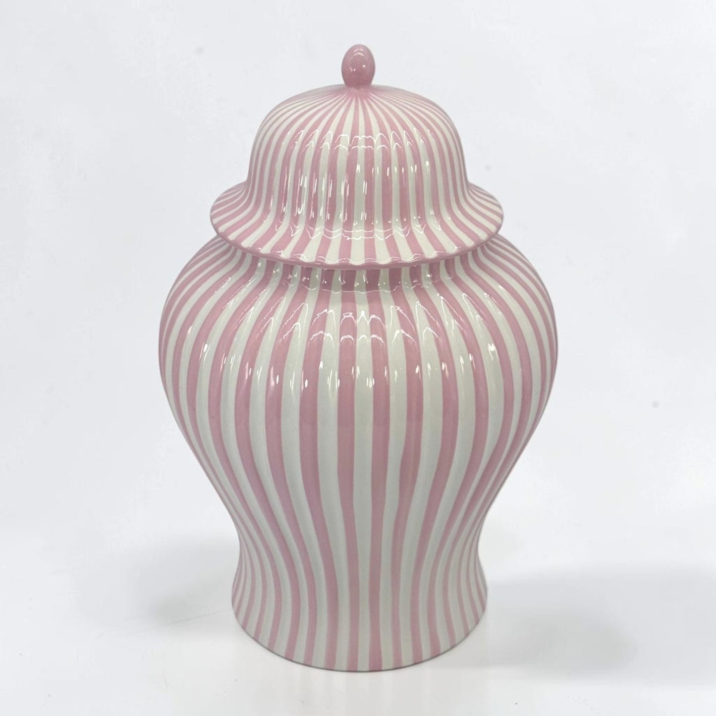 Pink & White Striped Ceramic Jar