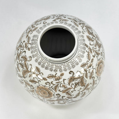 Brown Floral Chinoiserie Ceramic Globe Vase