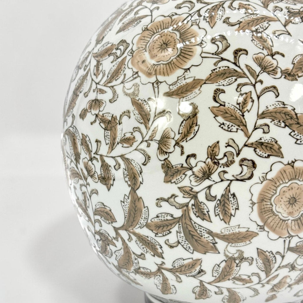 Brown Floral Chinoiserie Ceramic Globe Vase