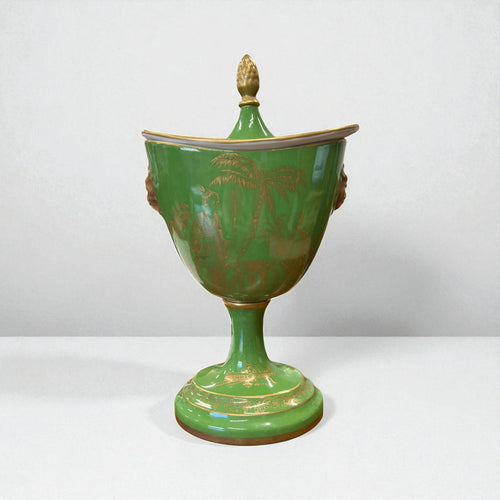 Italian Gold on Green Lidded Cachepot
